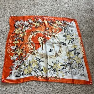 NORACORA Orange Silk‎ Scarf w/ Music & Butterflies, 21” x 21”